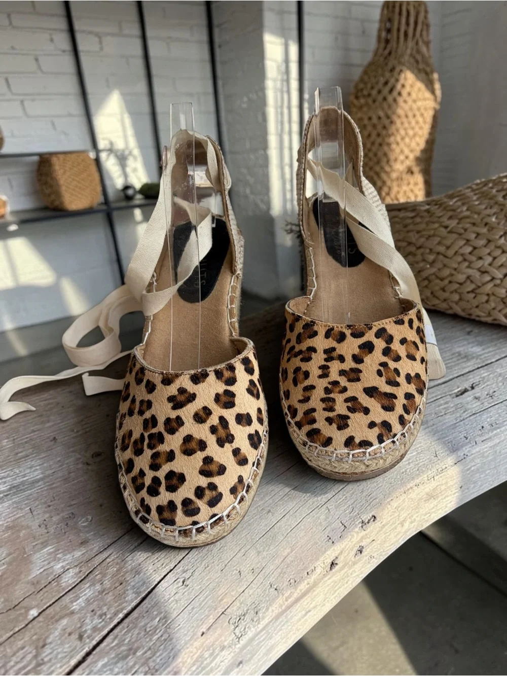 Coconuts by Matisse Leopard Print Espadrille Wedge with Cream Ankle Tie